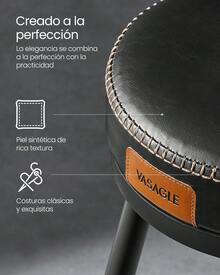 VASAGLE EKHO Collection - Juego de 2 taburetes de bar giratorios con altura de barra con espalda, piel sintético con costura, moderno de mediados de siglo, taburetes de bar de 30 pulgadas de alto para - Negro - Ver 4