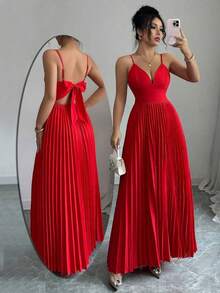 Vestido elegante y sexy para mujer con tirantes finos y espalda con cruce - Rojo - Ver 7