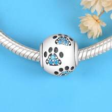 1pc S925 Sterling Silver Heart Large Hole Bead, Horse, Stethoscope, Flower, Paw Print, Colorful Zirconia Resin DIY Bracelet Silver Jewelry Accessory - Silver - View 8