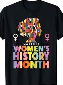 1 T-Shirt For National Women's History Month 2025 | Same Style For Men And Women, Summer 2026, Short Sleeve, 180G, Casual Round Neck, Slightly Stretchy, Regular Fit, All Seasons, Women's Y2K Style Cartoon Print T-Shirt, Holiday, Spring, Festival, Summer Wear. - 黑色 - 查看 6