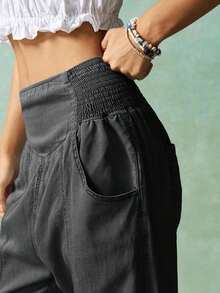 BohoFeels Pantalones rectos de mujer de unicolor, versátiles y de tejido sencillo - Negro - Ver 6