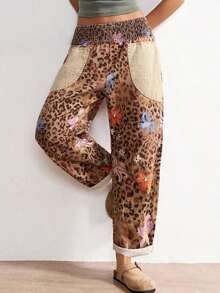 BohoFeels Pantalones sueltos de mujer con estampado de leopardo casual, adecuados para vacaciones - Multicolor - Ver 6