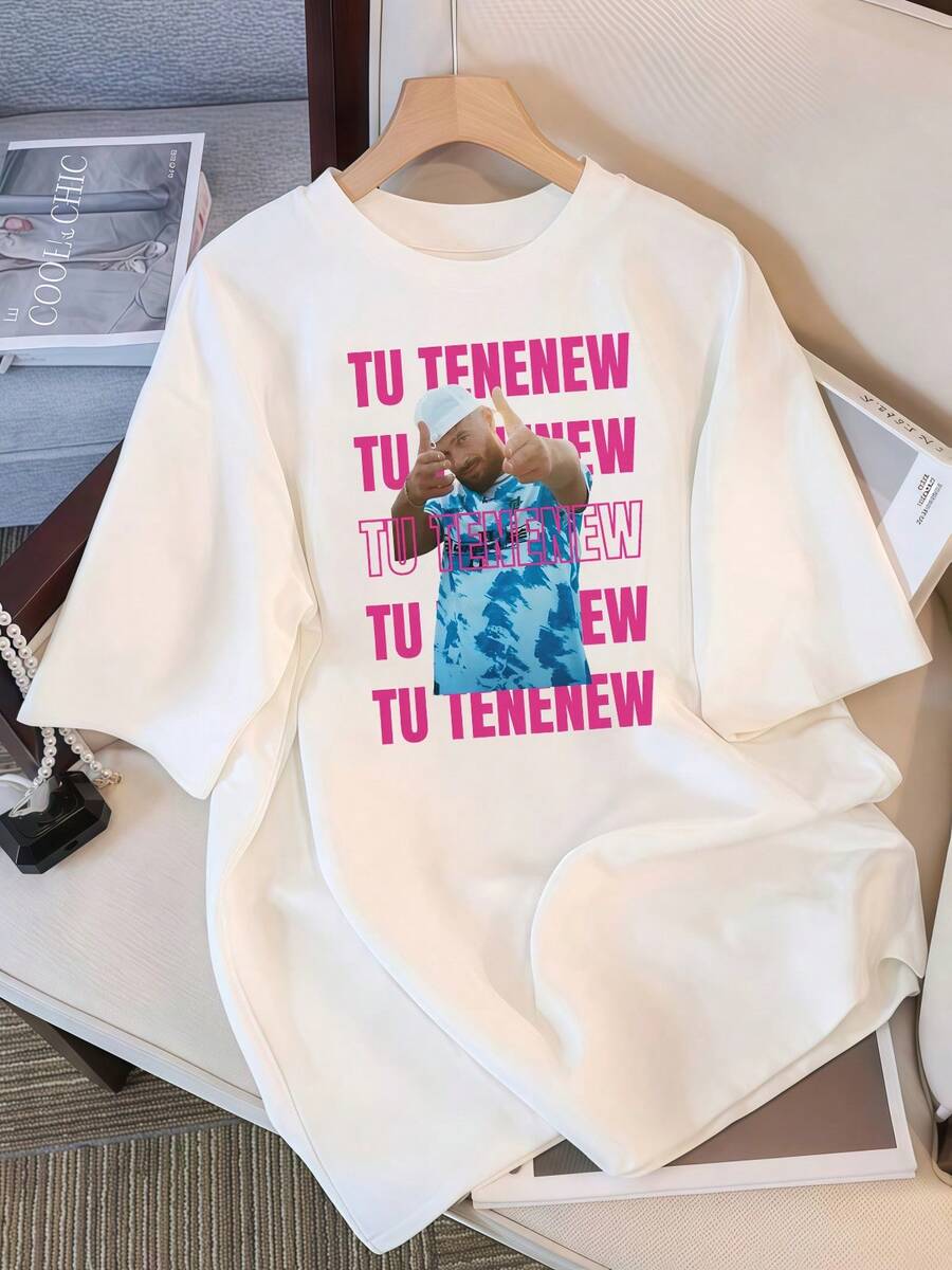 2026 T-Shirt - Jul Tenenew - Retro K-Pop Idol Bootleg Style Oversized T-Shirt In Fuchsia, Vintage Graphic Print T-Shirt, Casual Short-Sleeved Top, K-Pop Fan Merchandise, Black Streetwear T-Shirt For Fans, Vintage K-Pop Star Graphic Print T-Shirt, Oversized Short-Sleeved T-Shirt With Retro Letter Print, Casual Black Crew Neck Top, Gift For Streetwear Style Idol Fans, Comfortable Loose-Fit Cotton Blend T-Shirt For Women And Men. - White - View 1