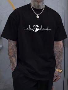 Camiseta de Verano de Talla Grande con Estampado Gráfico de Manga Corta, Camiseta Interior Versátil para Hombre - Negro - Ver 6