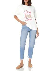 Captura de pantalla de una imagen de un gato rosa con un banner que dice Love Ox. Camiseta de manga corta de corte ajustado para mujer, de algodón suave, cuello redondo, básica y versátil - Estilo vintage urbano, unisex, holgada, de algodón, de manga corta y cuello redondo. Blusas para mujer, playeras de mujer, blusas casuales para dama. - Blanco - Ver 2
