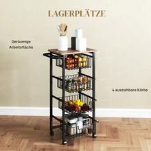 Kitchen/Service Trolley With Countertop, 4 Extendable Steel Baskets, Wheeled Office Trolley, 49.5 X 31 X 91 Cm, Oak - Camel - View 4