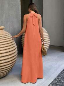 YHHVestido estilo bohemio vintage con espalda descubierta y corte evasé, de elegante color albaricoque, adecuado para el Día de San Valentín, la playa y las vacaciones de veranoYHH - Naranja - Ver 3