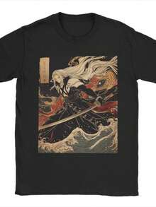 playeras de mujer 2026 Severotuki Ukiyo-e Embroidered T-Shirt - Men's and Women's T-Shirts - Summer Casual Loose-Fitting Fashion Top, Streetwear - Negro - Ver 1