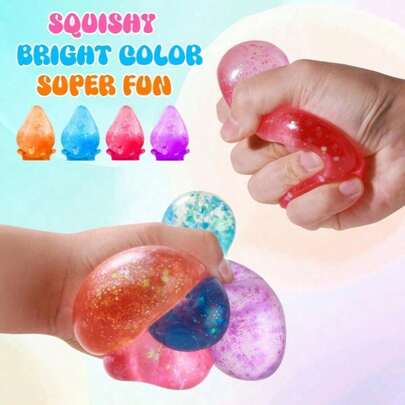 Drop Squishy Water Beads Squeeze Toy, Dreamy Smooth Glitter Sensory Ball With Base, Anxiety & Stress Relief Fidget Toy, Relaxing Ice Cube Drop Toy For Kids & Adults