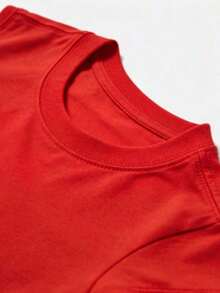 Women's Red Cotton Short-Sleeve T-Shirt With "Jesus Loves You" Print, Regular Short Sleeves, Crew Neck, And Slightly Stretchy Fabric, Perfect For A Cute And Festive Look. 100% Cotton - 紅色的 - 查看 5