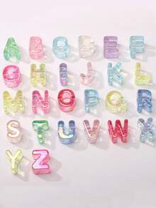 5件/包 幻彩透明 A-Z 字母珠，DIY 壓克力珠，適用於手鍊、項鍊、珠寶製作 - 透彩色 - 查看 8