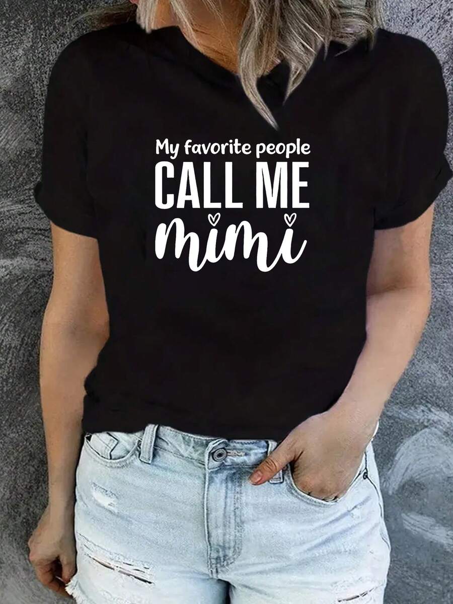 GiftThis - Camiseta Casual de Manga Corta para Mujer, con Corte Holgado y un Diseño Cómodo y Elegante, Ideal para Uso Diario en Primavera y Verano. Incluye la frase "Mis seres queridos todos me llaman Mimi". Suave - Negro - Ver 1