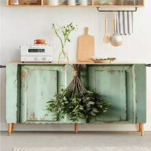 1 Stück Falsche mintgrüne Vintage Holztür Muster bedruckter Polyester Samt Tischdecke, ideal für Küchenschranktüren, praktisch zum Aufhängen, Heimdekoration, geeignet für Küche, Waschküche, Lagerschränke, kann auch als Fenstervorhang verwendet werden - Verschiedenfarbig - Übersicht 13