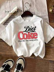 Women's Clothing Plus Size "Diet" Casual Graphic T-Shirt - Short Sleeve, Crew Neck, Light Beige, All Season T-Shirt With Fun Font Design, Casual Wear | Fun Font Design | Comfortable Fit, Diet Shirt Women's Shirts - 白色 - 查看 1