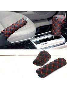 2 piezas Juego de funda para palanca de freno de mano y palanca de cambios con línea roja (Nota: Tamaño), Funda para palanca de cambios y freno de mano, Funda para perilla de transmisión automática/manual, Universal para la mayoría de los vehículos - A - Ver 6