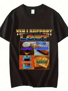 Funny T-Shirt With LGBT Pride Day Graphic And Greggs Slogan - YEPH I Support LGBT Sarcastic British Food Edition - Unisex Black Vintage Streetwear T-Shirt, Suitable For LGBTQ+ Allies, Greggs Fans And Breakfast Lovers - Casual Gift Item. - 黑色 - 查看 6