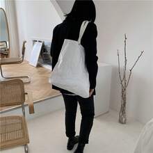 Damenhandtasche, gewaschenes Kraftpapier (Lederimitat), große Umhängetasche mit Schultergurt, einfarbiger Einkaufsbeutel, Handtasche mit großer Kapazität, Damenhandtasche - Schwarz - Übersicht 5