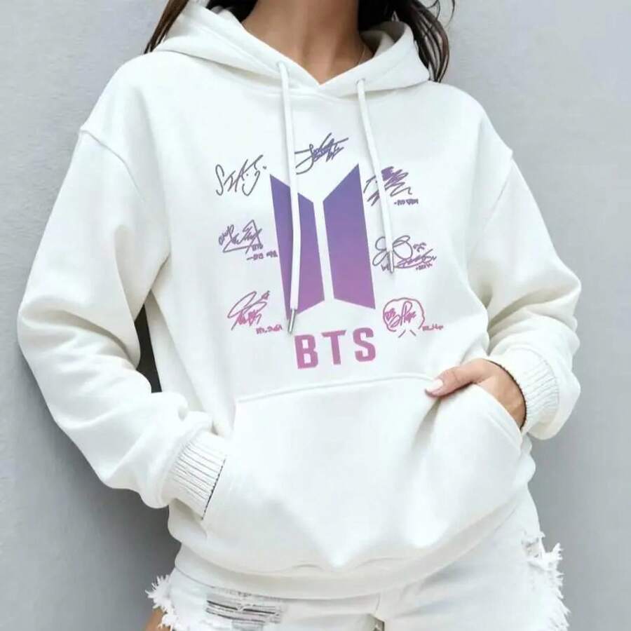 New Member Signature Hoodie For Men And Women, Autumn/Winter Gift, Everyday Wear, Digital Print, Limited Offer, Comfortable, Soft, Suitable For Concerts, Casual Outings, Or Days Off - 白色 - 查看 1