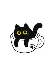 1枚创意黑猫胸针，金属徽章，咖啡猫、茶杯猫、牛奶猫、酒杯猫造型，可作包包和服装装饰，设计精致，适合日常穿搭和派对配饰。 - 彩色 - 查看 12