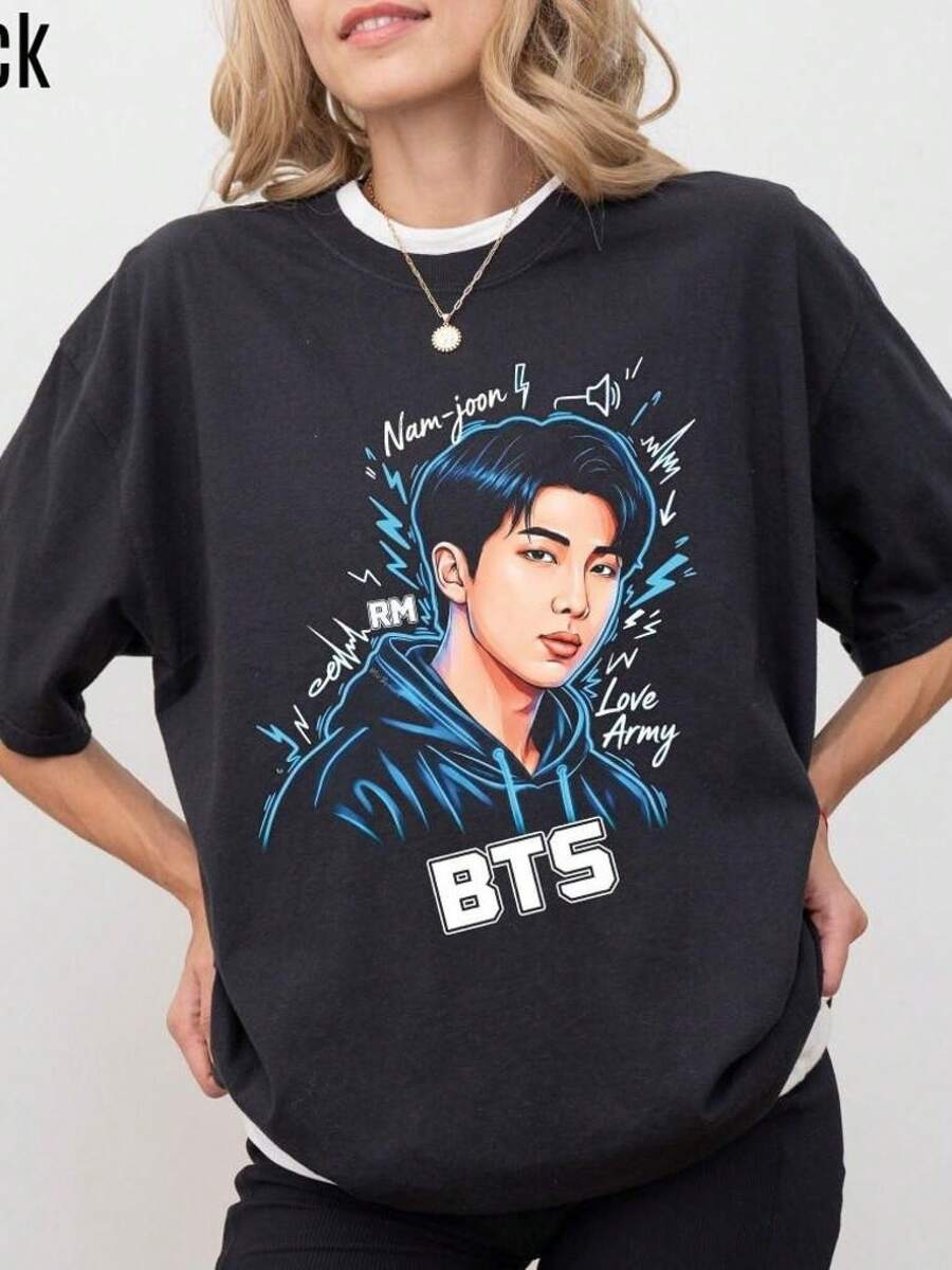 Camiseta Arirang de la Gira Mundial de  – Camiseta de Concierto K-Pop de , Moda de , Estilo Urbano, Ropa para Actividades al Aire Libre, Atuendo para Vacaciones, Ropa para Clima Cálido, Ropa Casual de Verano - Negro - Ver 1