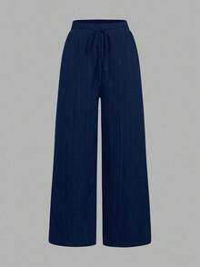 Set de 3 pantalones rectos sueltos de cintura alta con cordón y bolsillos, de unicolor y versátiles, adecuados para primavera/verano - Multicolor 3 - Ver 6