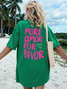 Camiseta de talla grande con estampado floral de verano - Verde Oscuro - Ver 3