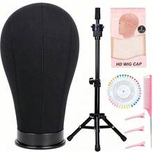 Mô hình đầu ma-nơ-canh bằng vải bố 22 inch kèm giá đỡ, giá đỡ ba chân có thể điều chỉnh kèm ghim mũ tóc giả, lược đuôi và kẹp tóc, thích hợp cho việc thực hành làm tóc giả, đào tạo tạo kiểu và trưng bày. - Xem 15