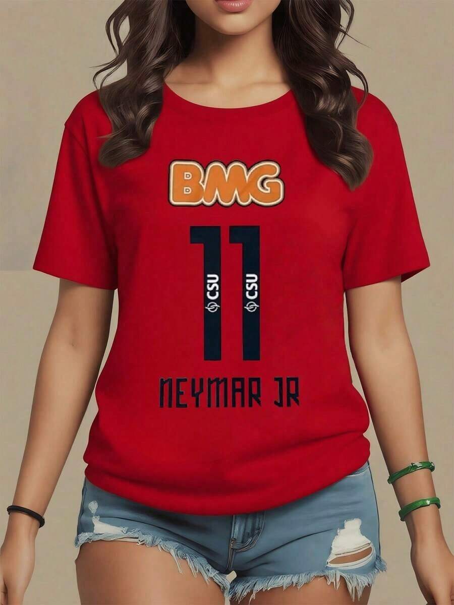 El estampado muestra el número 11 con una fuente deportiva y un logotipo naranja que refleja pasión por el futbol y energía juvenil camiseta para mujer 100% algodón casual y cómoda para uso diario,maija mujer curvy. - Rojo - Ver 1