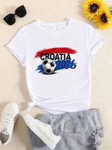 New And Popular 2026 Unisex Casual T-Shirt, Croatia Football Jersey, 2026 International Football Jersey, Fun Printed Crew Neck Short Sleeve T-Shirt - 白色 - 查看 1