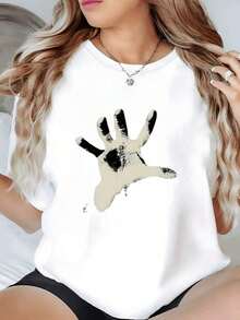 Camiseta de cuello redondo de algodón 100% para mujer, estilo urbano, con estampado gráfico abstracto, de corte holgado y manga corta - Estilo vintage unisex. - Blanco - Ver 8