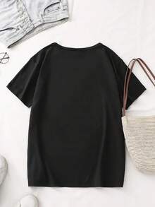 Women's T-Shirt With Virgin Mary And Flower Print - Soft And Elastic Round Neck, Casual Short Sleeve Top For Spring Summer, Comfortable Breathable Shirt For All Seasons, Vibrant Graphic Blouse, Relaxed Fit, Modern Tops, Christian Belief Print, Pure Cotton, Soft And Breathable, For Daily Wear Or At Church, Ideal For Believers And Gifts, T-Shirt With Bible Verse Print And Jesus Memorial Design, Limited Edition For Religious Festivals - 黑色 - 查看 4
