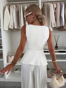 1 pieza Blusa informal de punto de unicolor con volante, rosa de verano - Blanco - Ver 5