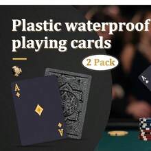 1/2 Deck Plastic Waterproof Playing Cards, Black Standard Adult Playing Cards, Stylish High-End Playing Cards, Suitable For Camping, Beach, Pool Party, Tabletop Games As Gifts - Black 2PCS - View 6