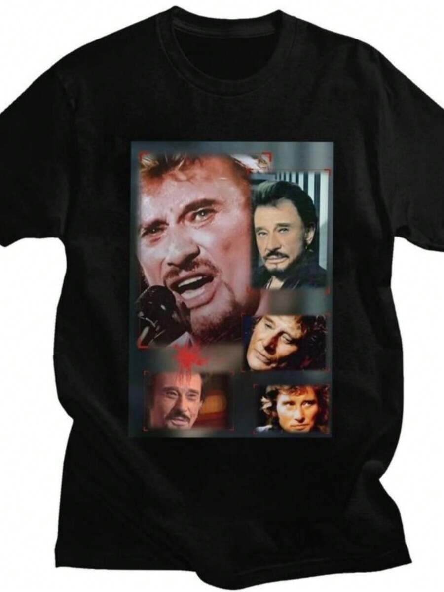 playeras de mujer 2026 Custom French Singer Rock Music Johnny Hallyday T Shirt for Men Women Pure Cotton Tshirt Tees Short Sleeves T-shirts Slim Fit Clothing - Negro - Ver 1