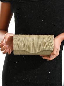 Clutch estilo sobre con tapa abatible, perfecto para fiestas de noche de mujeres, adecuado para bodas, recepciones de cóctel, graduaciones y diversos eventos. - Dorado - Ver 9