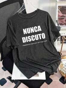 Camiseta gráfica con eslogan español de verano para mujer, uso diario casual y cómodo en color negro - Gris - Ver 10