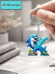 2D Flat Acrylic Keychain, Dolphin Letter Keychain, Novelty Keychain, 26 Letters, Dolphin, Marine Life, Keychain Accessories, Fashion Accessories, Suitable For Various Occasions Matching Keychain - Dolphin - View 32