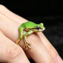 1 pieza Anillo con diseño único de rana verde, anillo abierto ajustable con estilo europeo y americano, lindo y peculiar - Multicolor - Ver 2
