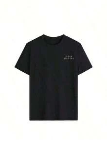 Camisetas de manga corta para mujer, 100% algodón, estilo casual, de talla grande, con estampado de medusas del océano y la frase "Deep Waters", cuello redondo, manga corta, transpirable, top negro para playa, ideal para uso diario y vacaciones. - Negro - Ver 5