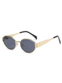 1 Pair Retro Metal Full-Rim Women's Fashion Glasses, Summer Beach Holiday Accessory, Outdoor Travel Casual Stylish Glasses - Black and Gray Film - View 5