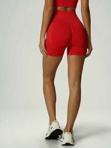 UONNOU 1 chiếc quần short yoga nữ không đường may, cạp cao, nâng đỡ, có họa tiết, thích hợp cho yoga, chạy bộ, tập thể dục, phòng gym và mặc hàng ngày, thể thao mùa xuân/hè. - Đỏ - Xem 6