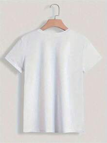 Camiseta con diseño de corazón de trébol para mujer |   Blanco, corte casual regular, comodidad para todas las estaciones, ideal para regalos, cuello redondo, mangas cortas, tela ligeramente elástica, estilo urbano. Adecuado para primavera, verano y otoño. - Blanco - Ver 2