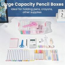 6 Pack Pencil Boxes, New Extra Large Pencil Case, Plastic Crayon Pen Box, Clear Marker Organizer Craft Storage, Plastic Containers With Lids, Stackable Art Storage Box For School Supplies - Default - View 9