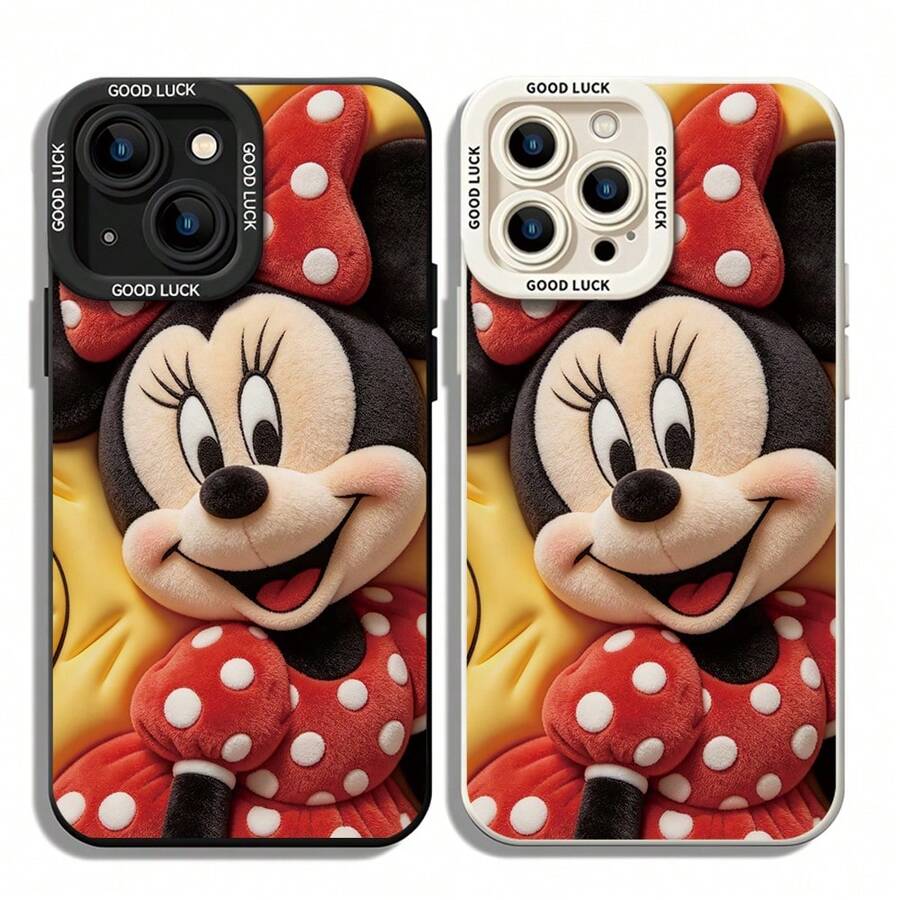 Disney Minnie Mouse Phone Case, Polka Dot Bow Protective Cover. Compatible With IPhone 17, 16, 15, 14, 13, 12, 11 Pro Series And Galaxy S22, S23, S24, S25 Models, Featuring A Close-Up Of Minnie In Plush Texture With Her Iconic Red Polka Dot Bow, Set Against A Yellow Puffy Background, Perfect For Stylish Disney Fans, Ideal For Birthdays, Holidays, Anniversaries, Graduation Gifts, Or Any Special Occasion To Surprise Family, Friends, Classmates, And Loved Ones. - trắng - Xem 1