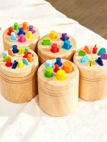 Wooden 6 In 1 Multifunctional Color Sorting Cups - Vibrant Rainbow Blocks, Counting & Color Recognition Game, Ideal For Birthdays & Christmas Gifts, Educational Toy|Playful Design|Durable Wooden Construction, Colorful Building Blocks - Multicolor - View 3