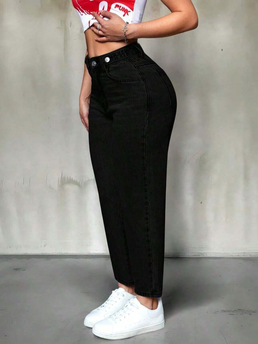 PETITE Pantalones vaqueros versátiles de ajuste entallado con bolsillos para mujer - Negro - Ver 1