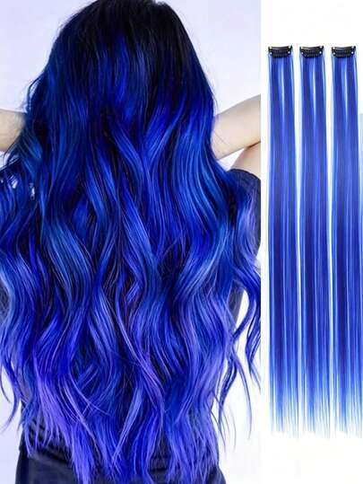 6pcs Clip-In Hair Extensions - 60.96 Cm Long Straight Synthetic Hairpieces With Vibrant Green & Ombre Highlights, Heat-Resistant & Durable For Girl &, Party Highlights & Everyday Styling, Hair Extensions For Girl, Versatile Hairpiece
