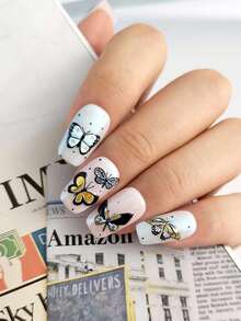 1pc Realistic Colorful Butterfly Nail Art Sticker, 3D Embossed Texture, Self-Adhesive Easy To Apply & Remove, Suitable For Spring/Summer, Outings, Festivals, And Daily Nail Decoration - Multicolor - View 12