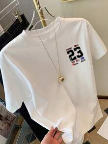 Women's Chicago Racing Number 23 Print T-Shirt - Crew Neck, Short Sleeve, Red Racing Design, Geometric Pattern, Casual Summer And Spring Top For Women, Ladies' T-Shirts Y2k Shirt - 白色 - 查看 3