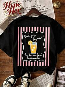 3 piezas de camisetas de mujer HypeHer, nueva colección de verano 2026, con estampado de Jesus Lemonade y But My Jesus He Be Makin' Lemonade. Camiseta gráfica de estilo casual, urbano, playero y de vacaciones, holgada, multifuncional, de cuello redondo, color beige, de manga corta. Regalos ideales para Pascua, conjuntos de verano para mujer.|Moda Urbana Local de Primavera/Verano||Uso Casual Diario Primavera Verano Moderno Moldeador|Conjunto de verano para mujer, ropa de vacaciones|Blusas elegantes para mujer, ropa de primavera, blusas de verano. - Negro - Ver 2